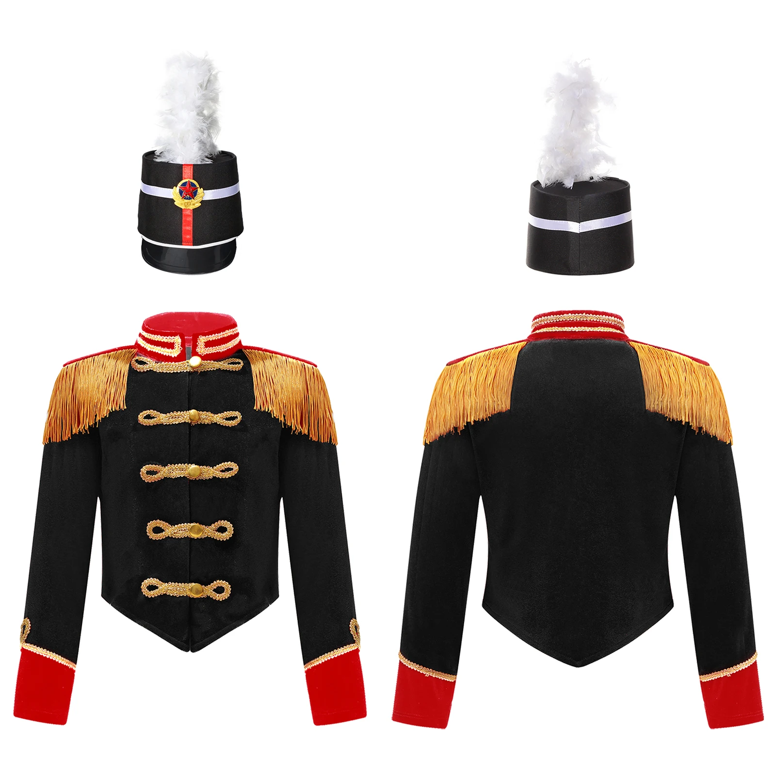 

Kids Girls Ringmaster Circus Costume Set Long Sleeve Stand Collar Tassel Shoulder Button Down Jacket with Hat Magic Wand Gloves