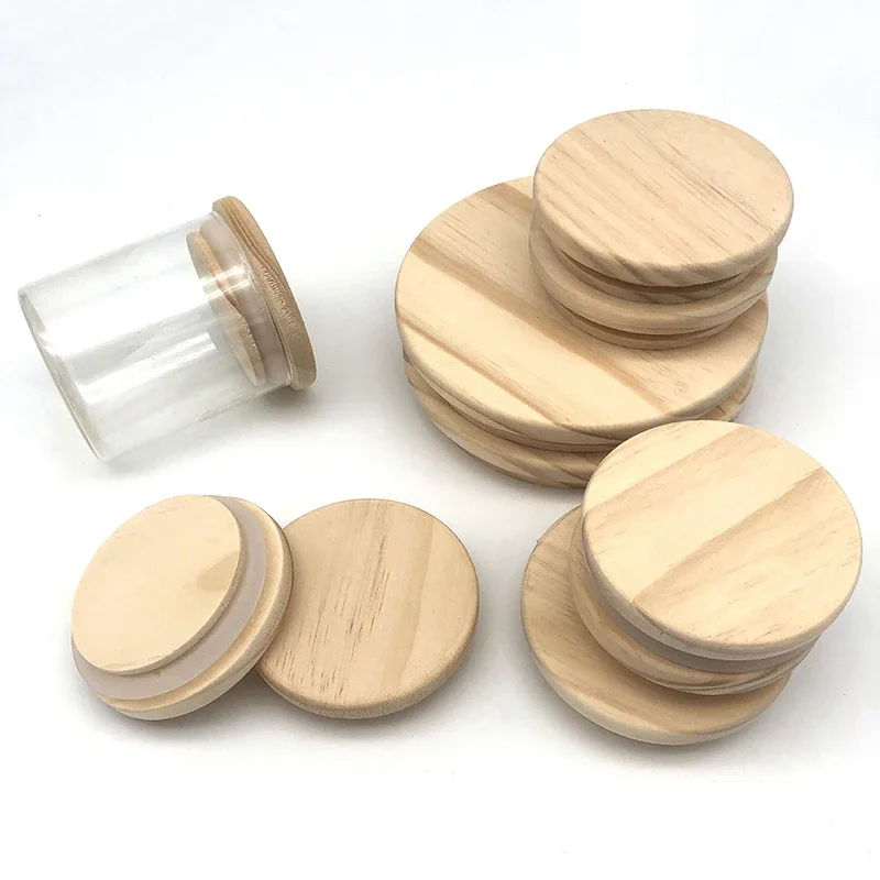 Wooden Lids Silica Gel Circle Seal Up Cover Pine Wood Cover Flower Wood Seal Up Cani Storage Jar Handmade Candle Cup Lid-wooden candle lids