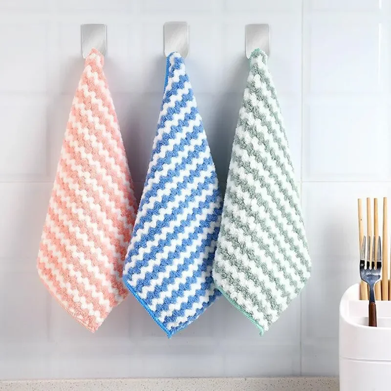 15pcs Coral Fleece Thickened Dish Cloth Does Not Stick To Oil Kitchen Household Absorbs Water Without Shedding Scouring Pad Rag scrub pads