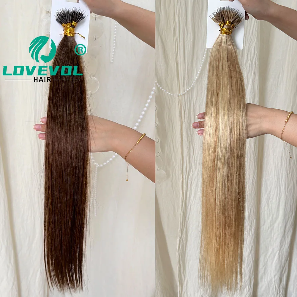 Nano Ring Human Hair Extensions Straight Remy Micro Beads Ring Hair Extension 0.5g/0.8g/1g/Strand 12-26Inch Natural Color 50Pcs human hair extensions