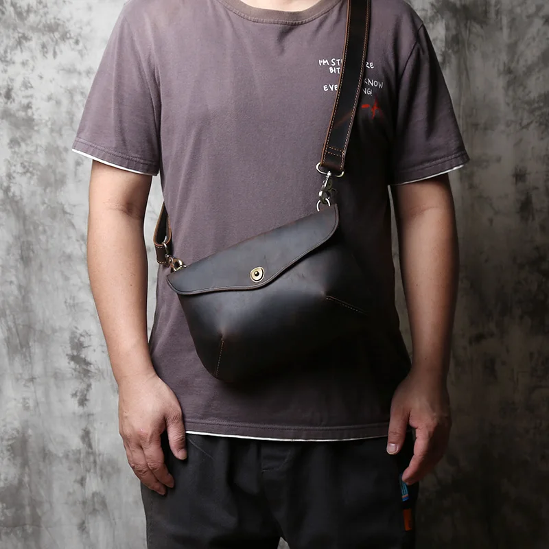 Retro Handmade Leather Men's Shoulder Bag Top Layer Cowhide Trend Clutch Bag Casual Shoulder Messenger Bag  For 8 Inch Ipad NZPJ