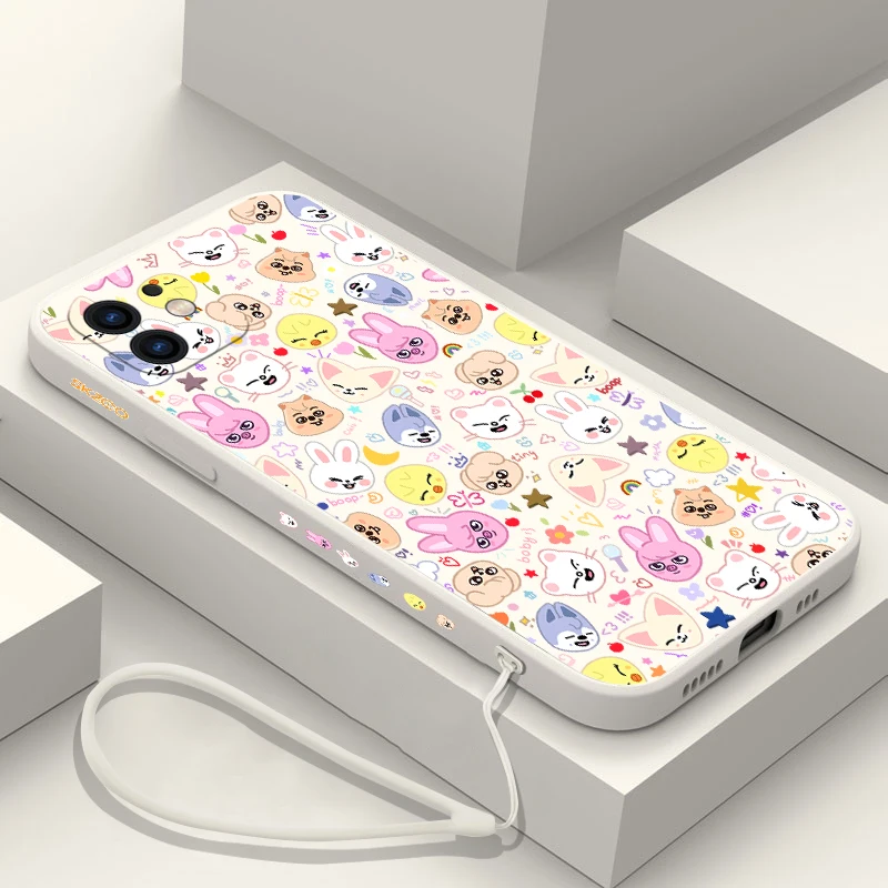 thumbnail image 1 of Funda de silicona suave con correa de mano para iPhone, carcasa bonita de s-stray k-kids para iPhone 16, 15, 14, 13, 12, 11 Pro Max, Mini, X, XR, XSMAX, 8, 7 Plus, 1 of 5