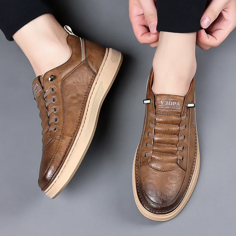 High Quality Skate Shoes Men 2024 Hot Sale Men Casual Walking Shoes Stylish Men's Vulcanize Shoes Genuine Leather Men's Footwear 2
