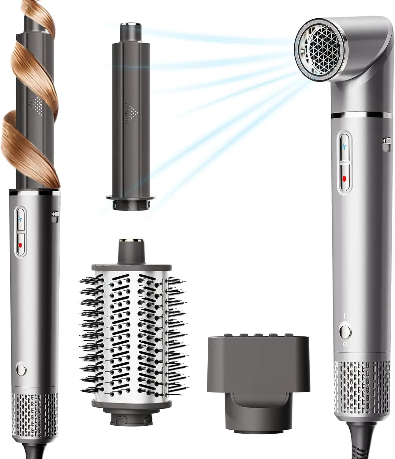 Air Wrap Hair Styler：5 in 1 Hair Dryer Brush Set With High-Speed Negative Ionic Blow Dryer Detachable Air Curler auto Wrap