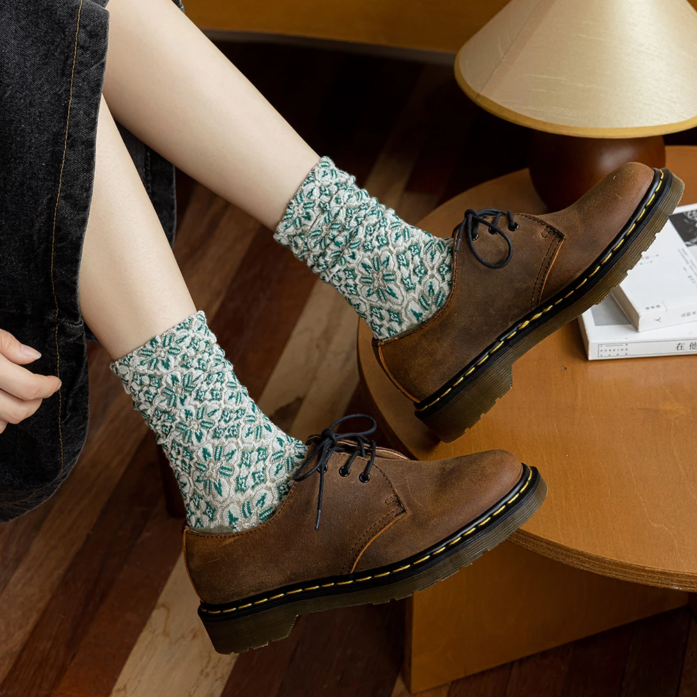 5 Pair Fashion New Floor Socks For Women Cotton Kawaii Flower Print Autumn Winter Long Comfortable Cute Socks Set Designer Socke