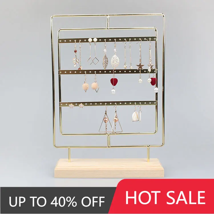 Jewelry Organizer Display Stand Earrings Necklace Bracelets Storage Rack Organizer DIY Jewelry Display Stand with Wooden Base