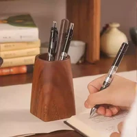 Vintage  Wood Pen Holder Minimalist Large-capacity Storage Pencil Box Portable Makeup Brush Holder Table Organizer Pot 1