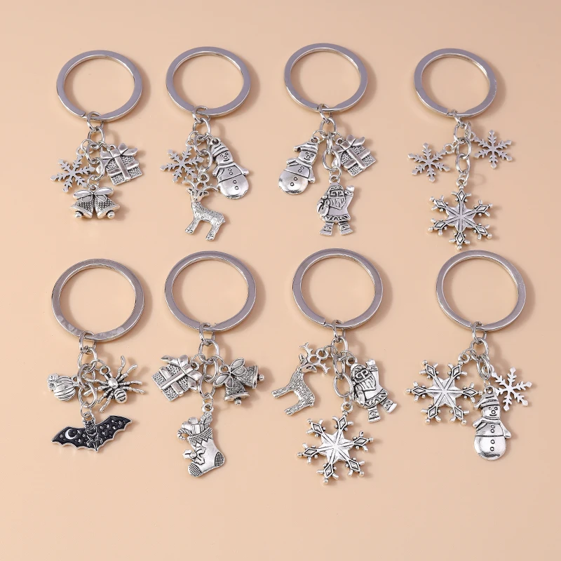 Neue Legierung Weihnachten Schlüsselbund Schneeflocke Elch Glocke schlüssel Ringe Anhänger für Weihnachten Frauen Mädchen Handtasche Zubehör DIY Schmuck Geschenk