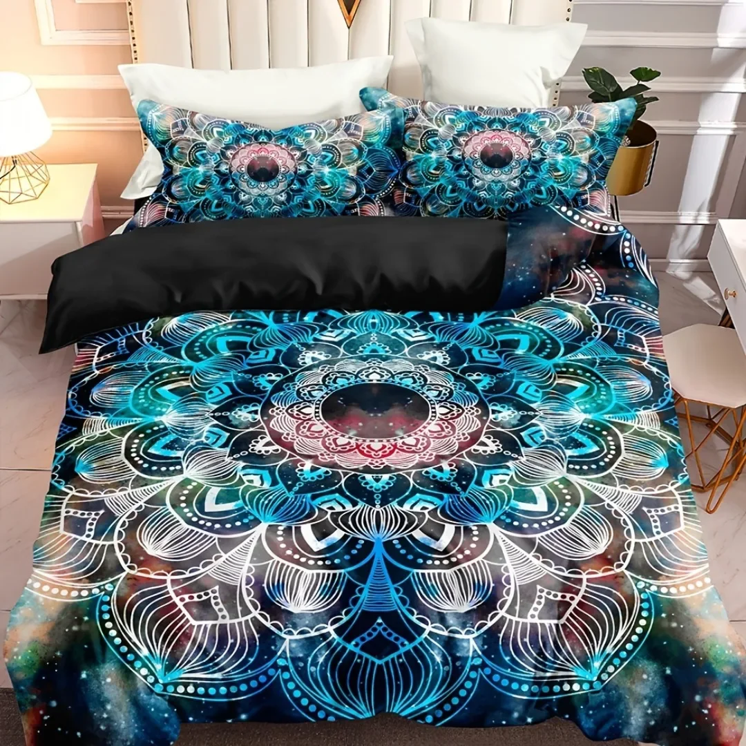 3pcs Blue Bohemian Style 3D Printed Bedding Set Comfortable Duvet Cover King Queen Twin Size Birthday Gift Bedroom Decoration