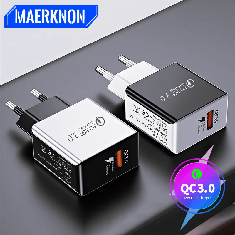 şarj cihazı Mobil hızlı şarj QC 3.0 4.0 18W hızlı şarj AB ABD fiş adaptörü duvara monte USB şarj cihazı uygun B_voghion.com