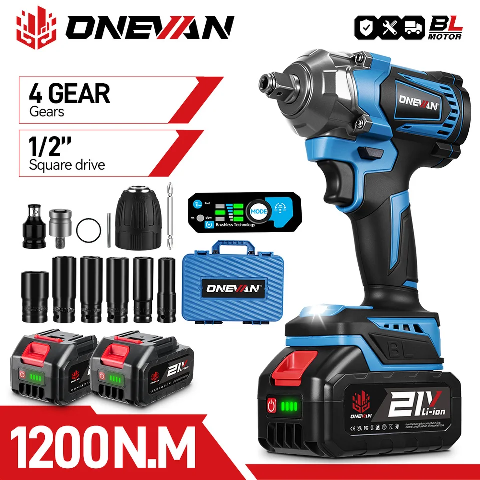 ONEVAN 1200N.Mトルク ブラシレス電動インパクトレンチ 1/2 ONEVAN 1200N.Mトルク ブラシレス電動インパクトレンチ 1/2