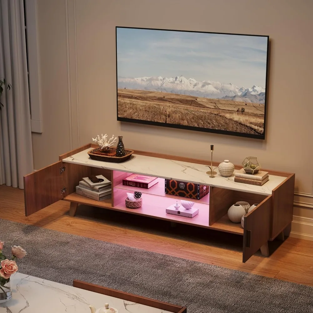Mid Century TV Stand and Coffee Table Set of 2 65" Modern High Gloss Entertainment Center LED 47.2" Center Table drawers