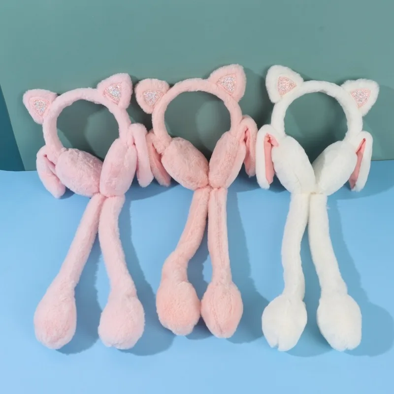 Warm earmuffs Funny plush cat ear shaped kids winter earmuff