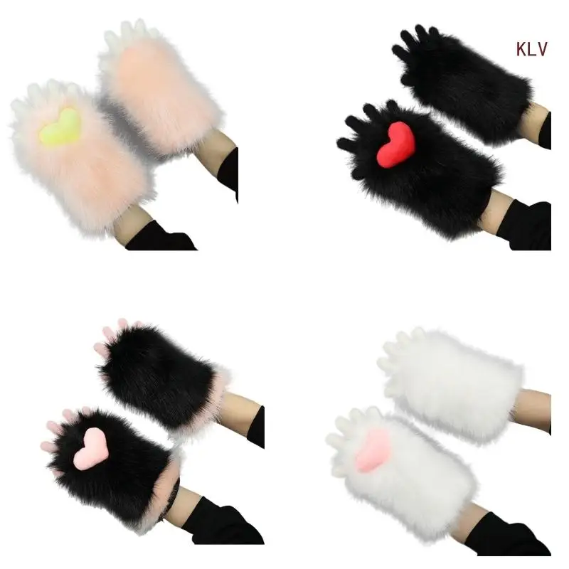 

Unisex Cosplay Glove Cartoon Cats Paw Glove Halloween Plush Mitten Cuffs Glove for Carnivals Party Performances