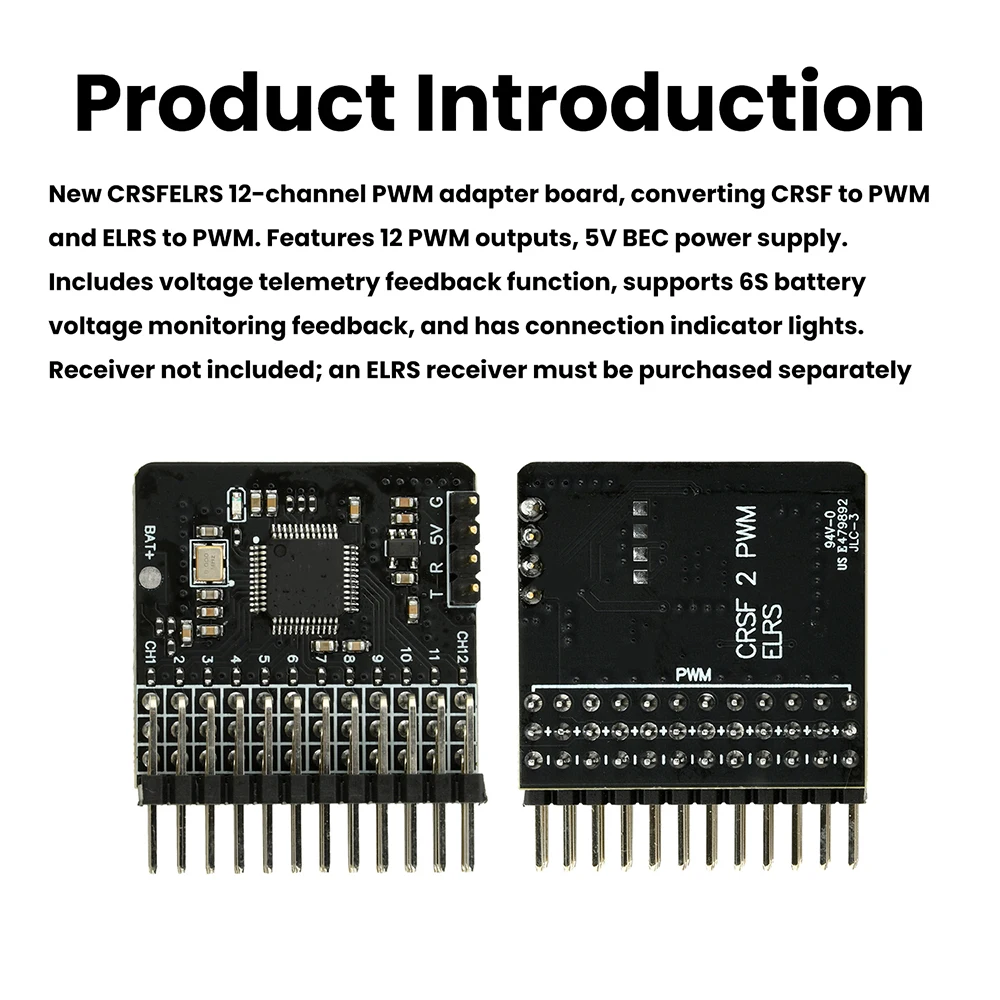Carte adaptateur PWM 12 canaux CRSF/ELRS 5V BEC télémétrie 6S