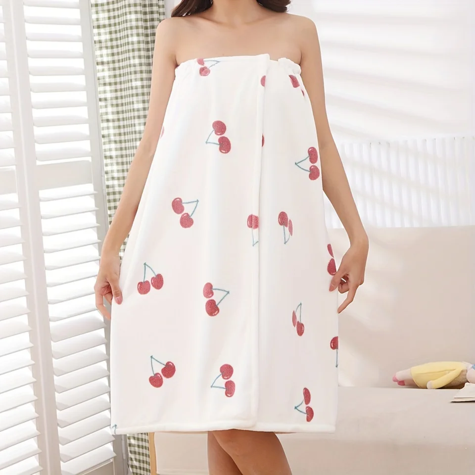 Super Absorbent Cherry Print Women's Bathrobe