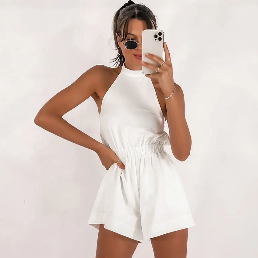 

Cotton One-pieces Set Women Shorts Suit White Jumpsuit Women Summer Neckless Sleeveless Strapless Party Suit Streetwear 2023