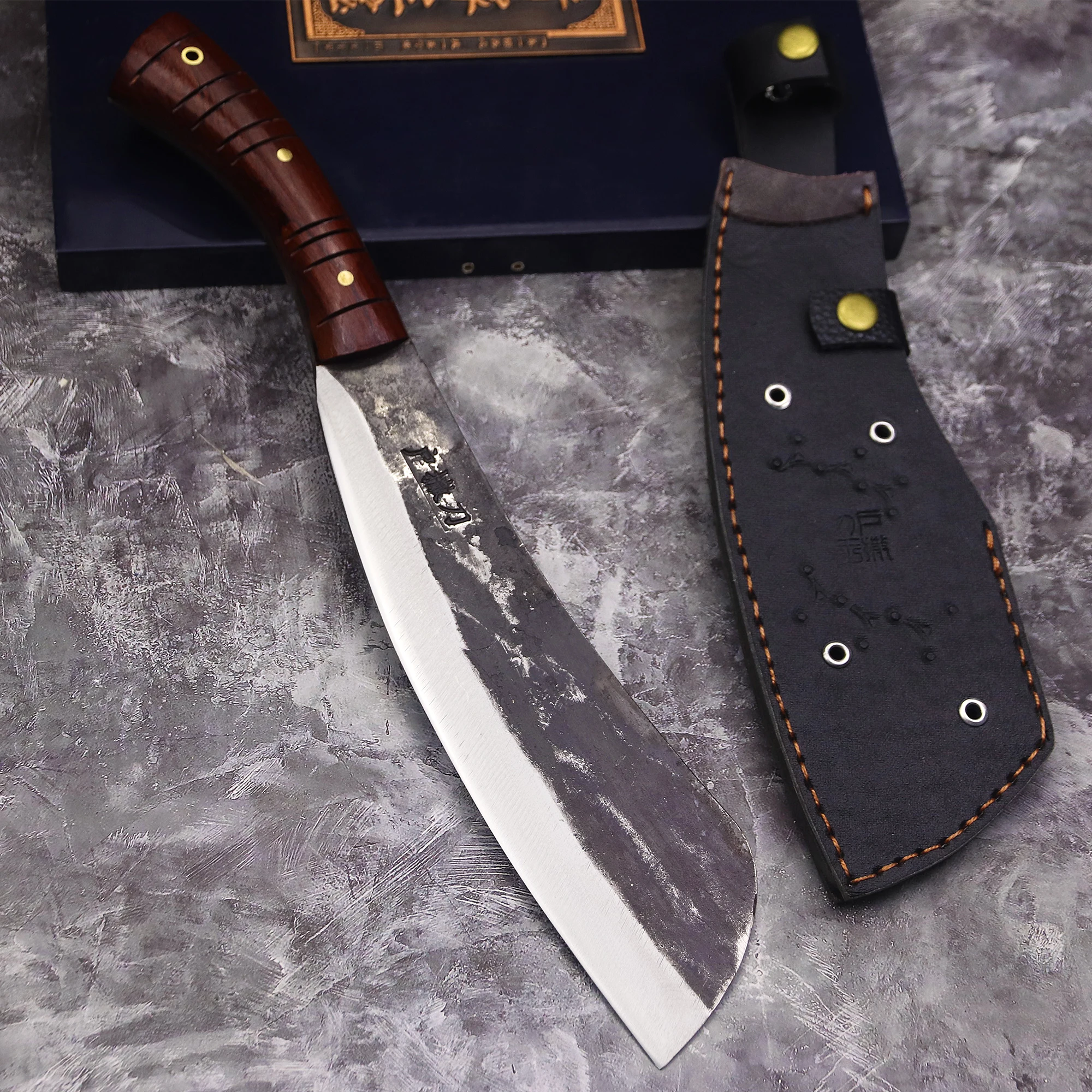 Japan High carbon steel forging (full Tang) multi-purpose agricultural knife + sheath, barricade knife, outdoor wood cutter 2