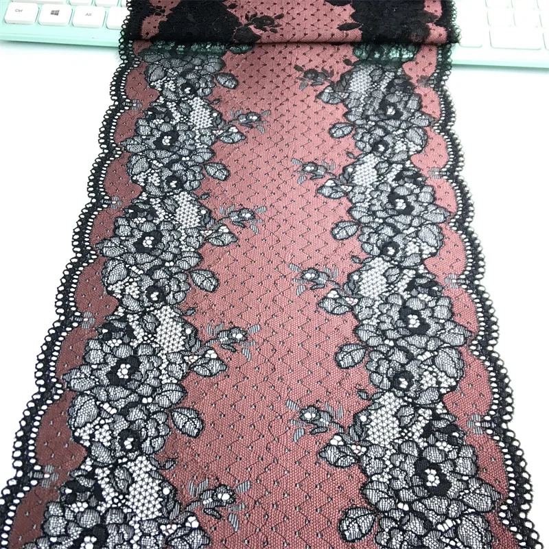 Two-Tone Floral Stretch Lace Trim for DIY Sewing and Crafts