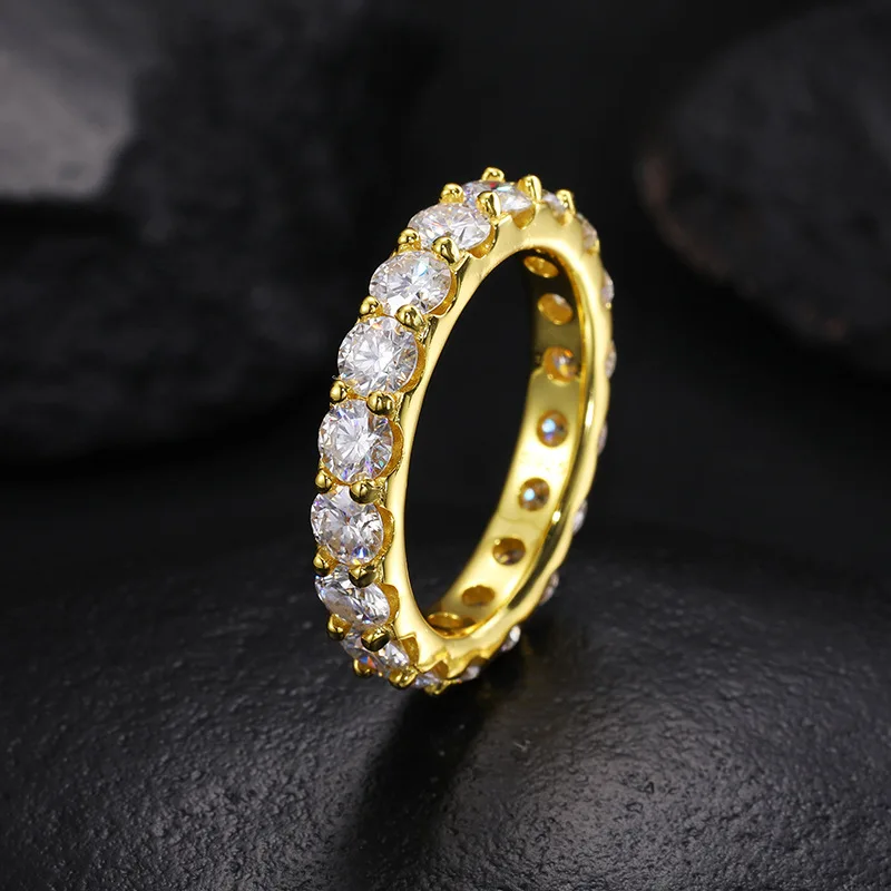 

Hip Hop S925 Pure Silver Moissanite Stone Ring Single Row 4.0MM Main Stone High Grade Trendy Brand Fashion Couple Ring