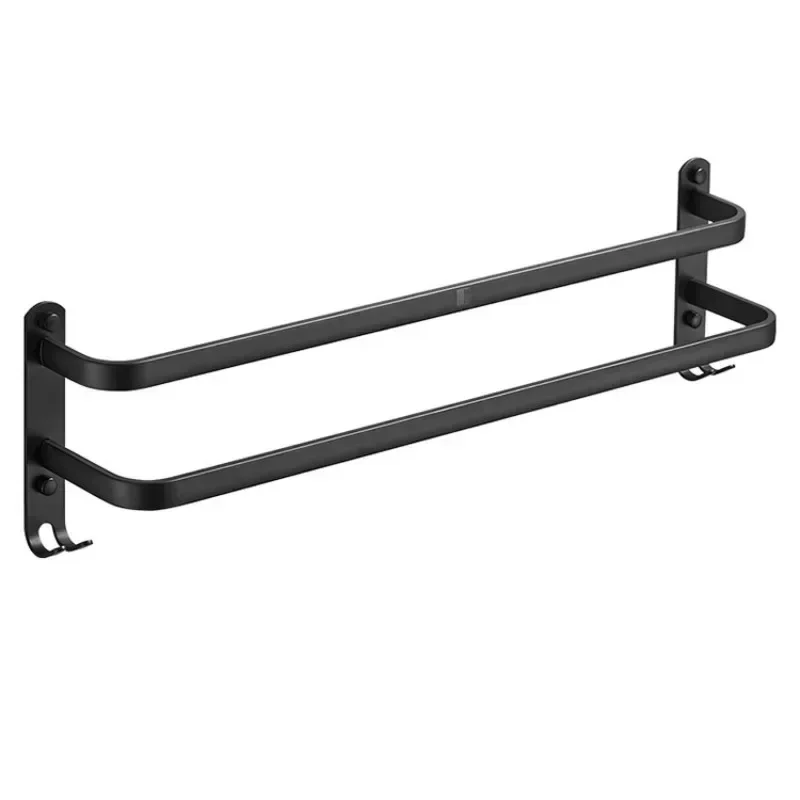 Double-layered Bedroom Towel Rack 30/40/50cm Punch-free and Thickened Simple Black Space Aluminum Bathroom Bedroom Kitchen