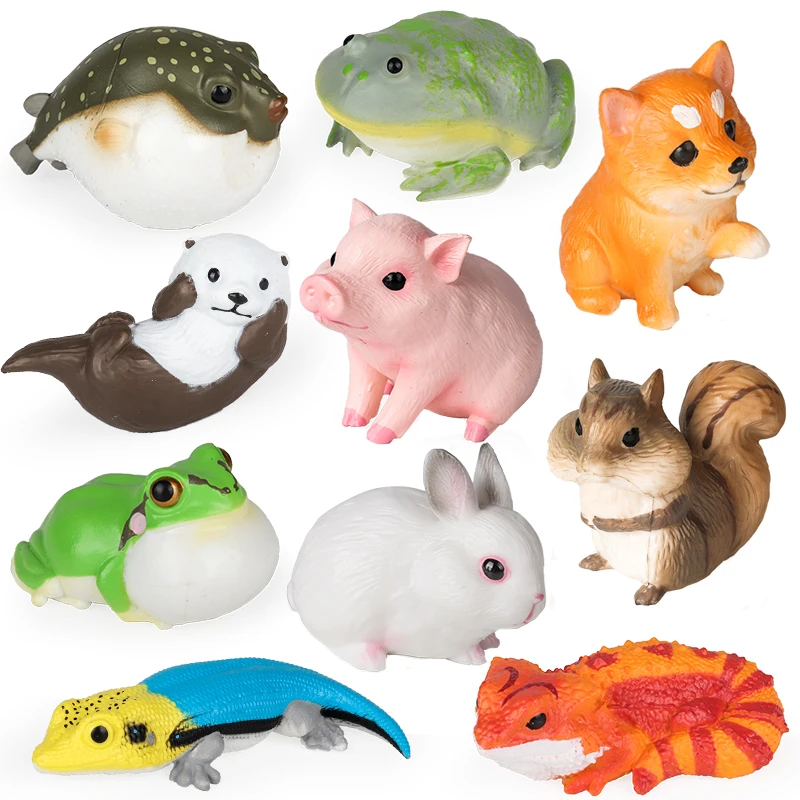 Oenux Niedliches Haustiermodell, Frosch, Eidechse, Schwein, Henne, Kaninchen, Shiba, Inu, Hamster, Eichhörnchen, Otter, Tiere, Figur, PVC, Miniatur-Heimdekoration für Kinder