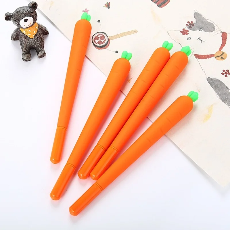 1 Pcs Creative Cartoon Simulation Carrot Neutral Pen Lovely Learn Stationery Waterborne Needle Tube Black Office Signature Pen