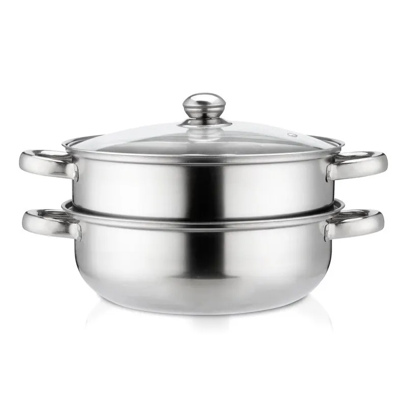 2-Tier Stainless Steel Steamer Multilayer Pot Cookware Pot With Tempered Glass Lid Work with Gas Electric Grill Stove Top Safe