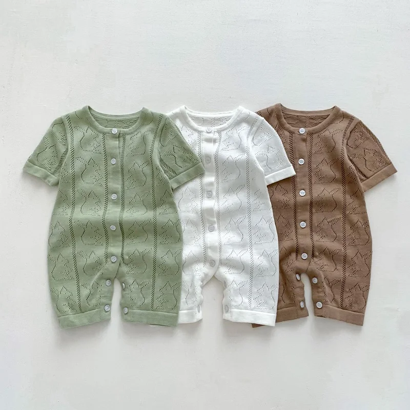 

INS Summer Baby Romper 0-3Years Newborn Boy Girl Solid Color Short Sleeve Hollow Out Knitwear Thin Jumpsuit One-pieces Clothes