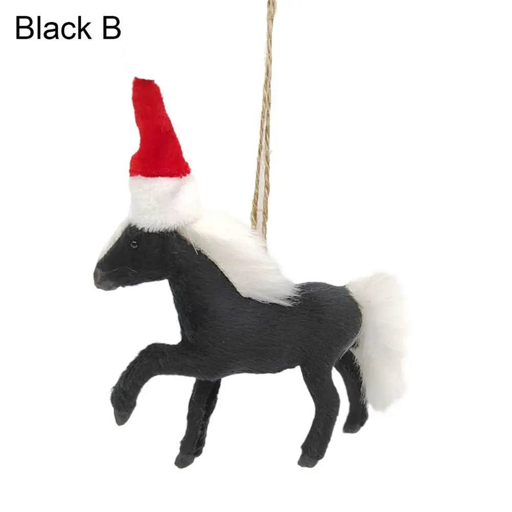 Horse Pendant Lovely Christmas Hat Simulation Animal Model Hanging Ornaments Faux Fur Horse Doll Christmas Tree Pendant Home Dec