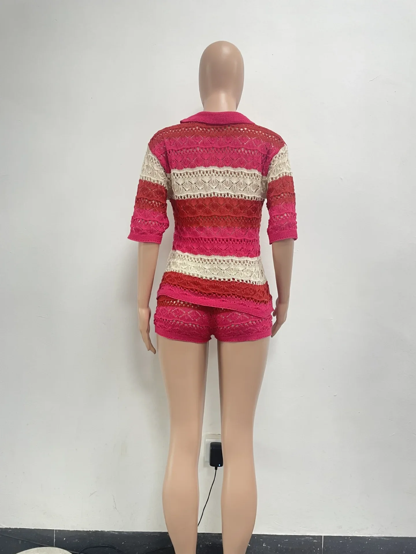 Fashion Knit Ribbed Strioed Women's Set Sweater and Shorts Sets 2024 Summer Street Two 2 Piece Sets Outfits Tracksuit