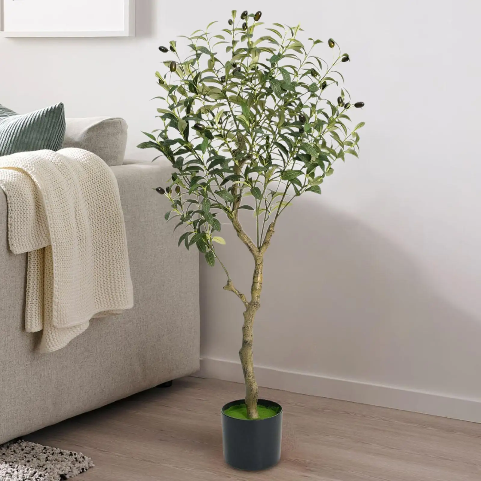 Artificial Olive Tree Faux Olive Tree with Planter Housewarming Gift,House Greenery Decoration 4 ft for Garden Office Indoor