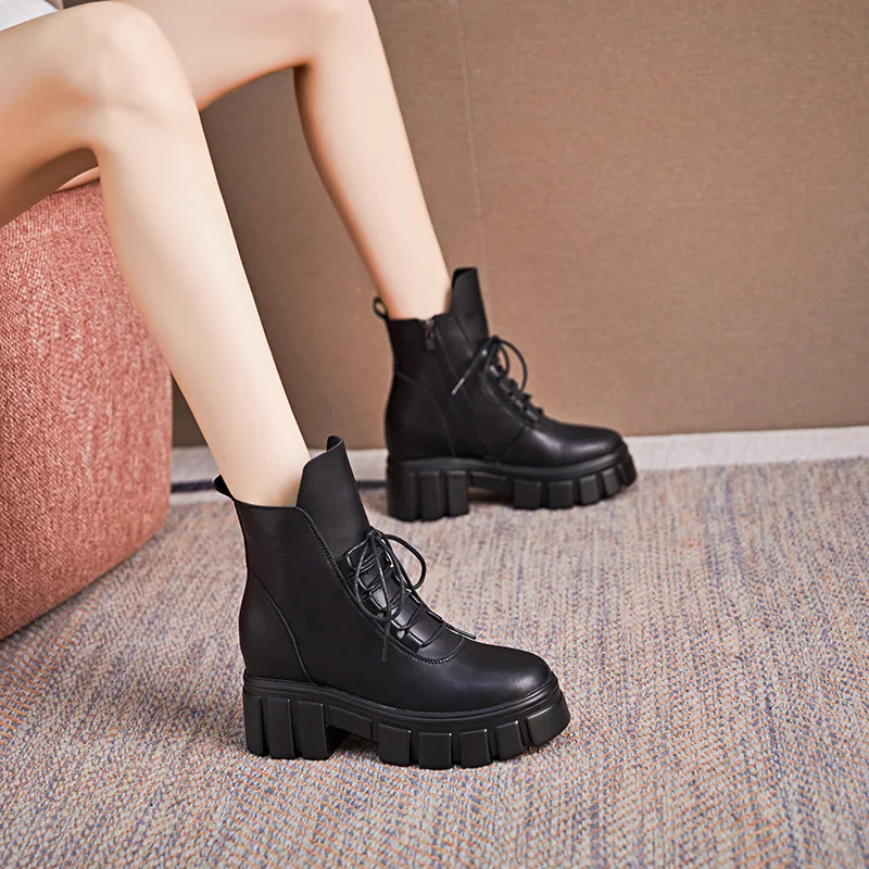 Waterproof Thick Bottom Women Boots Genuine Leather Platform Fur Ankle Boots For Women Winter Warm Shoes