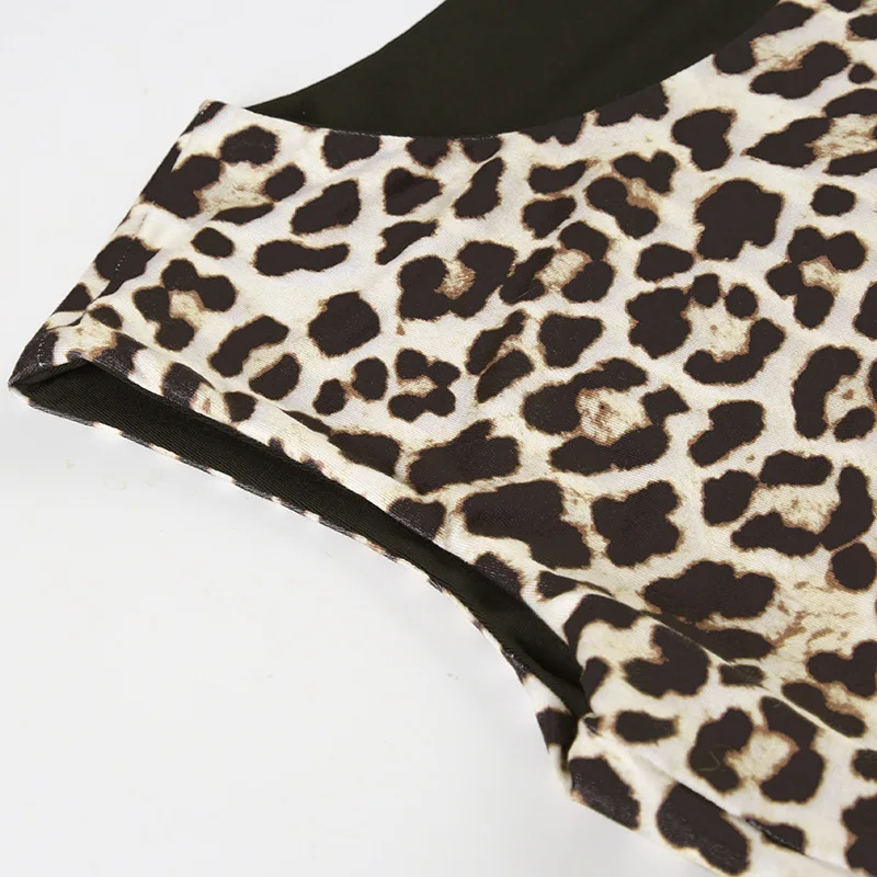 Leopard Sexy 2 Piece-Set Skirt Female Contrast Lace-Up Cropped Pullover And High Waist Skirt Sets Bandage Women's Outfits