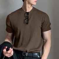 Vêtements d'été pour hommes, t-shirt de luxe léger, loisirs, manches longues, col rond, drapé, couleur unie, chemise ample, basique, tricot populaire 3