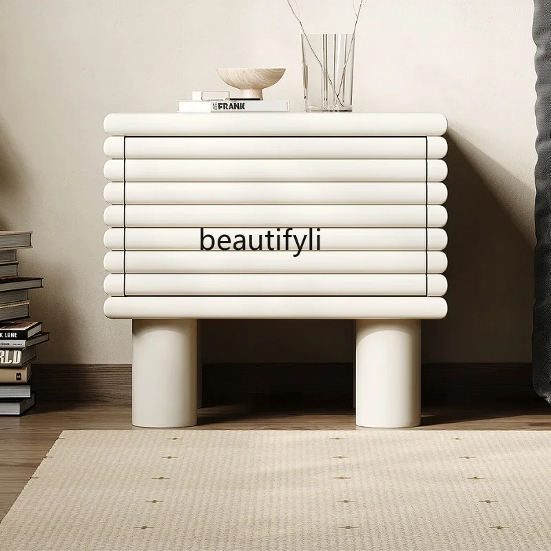 

French Cream Style Bedside Table Storage Creative Home Storage Solid Wood Modern Minimalist