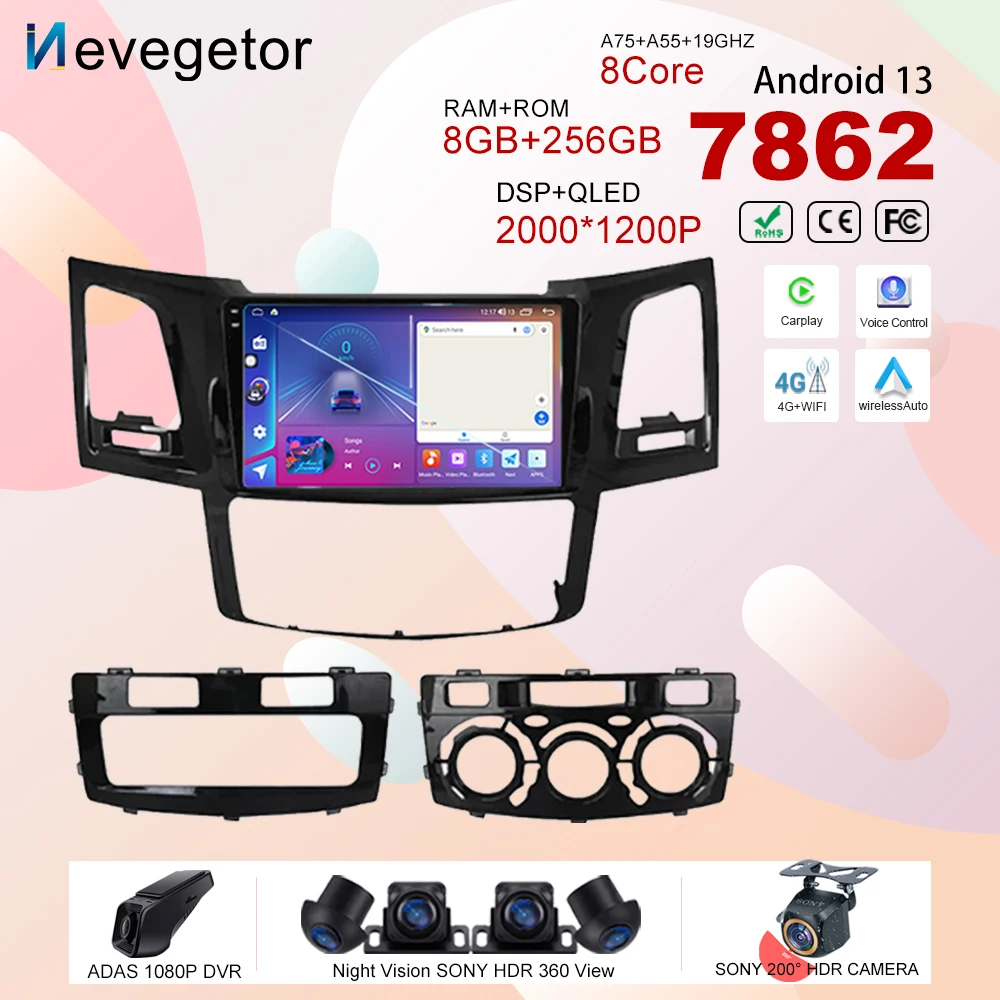 

Android 13 Car Dvd For Toyota Fortuner Hilux 2007 2008 2012 2014 2015 Auto Radio Stereo Multimedia Player GPS Navigation Carplay