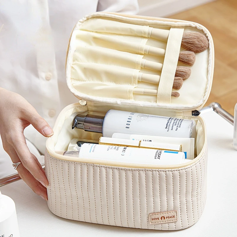 Borse per il Trucco da Viaggio per Donne, Astucci Carini per Cosmetici, Organizer Portatile in Tinta Unita, Borsa per Cosmetici in Pelle PU - immagine 2