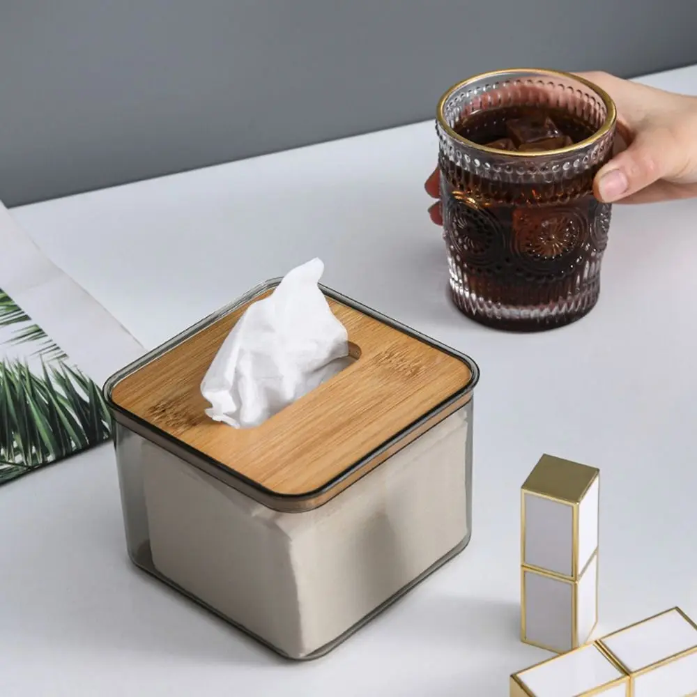 Tissue dispenser Ins Style Minimalist Wooden Tissue Box Rectangular Transparent Toilet Paper Holder Decorative with Bamboo Lid