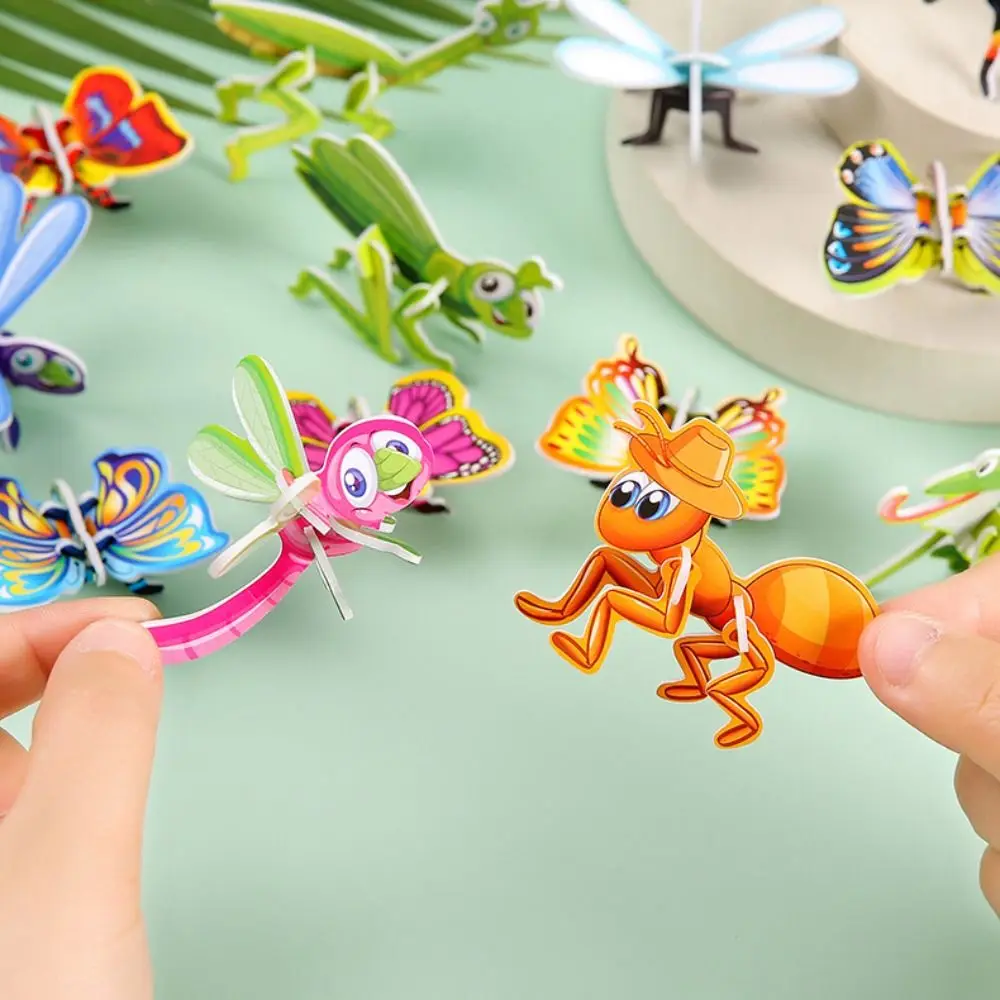10pcs Funny Insect Paper Jigsaw Puzzles 3D Insect DIY Handmade Paper Card Cognition Paper Paper Card 3D Puzzle Party