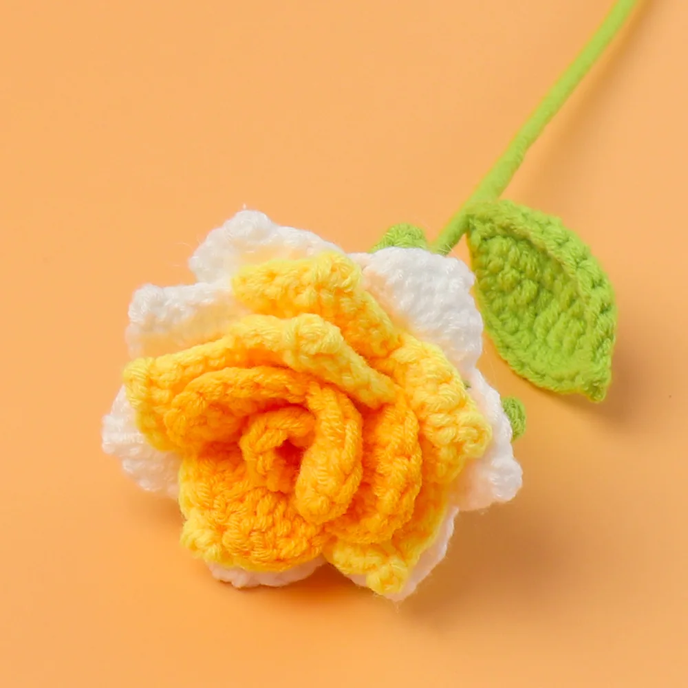 Handmade Crochet Rose Flower Artificial Knitted Floral Bouquet Craft Gift for Home Decor 10pcs crochet kit crochet hooks crochet needles