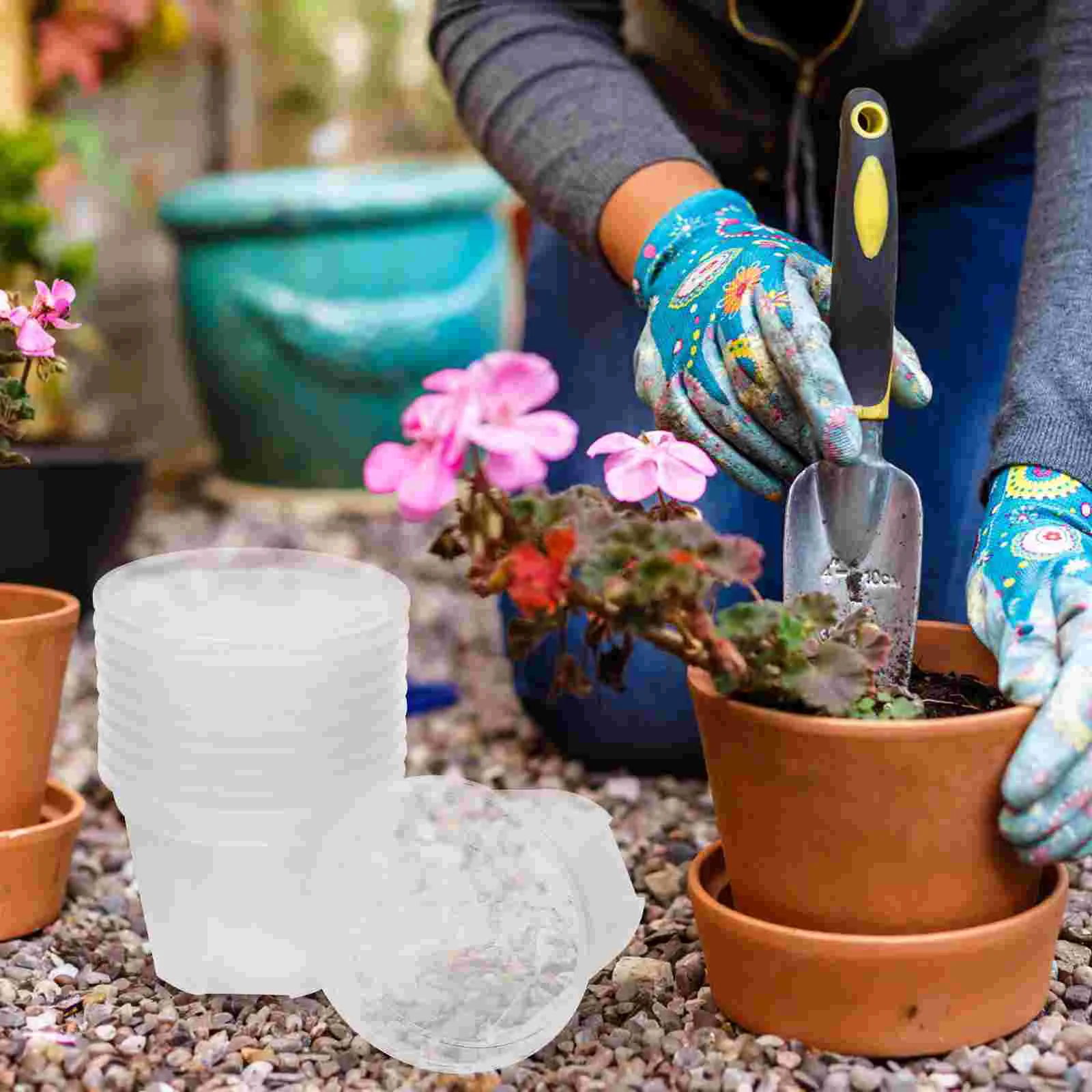 10 Pcs Transparent Flower Pot Round Nursery Planter De Flowers Drainage Orchid Cactus Pots Plastic for Plants