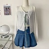 2024 White Tie Up Summer Cardigan Women Sexy Long Sleeve Sheer Mesh Crop Tops Woman Chic All Match Short Printed T Shirt Mujer 6
