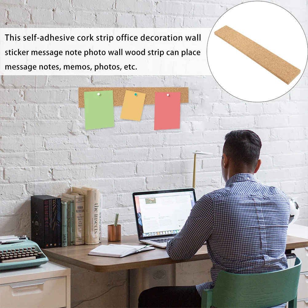 4 Pcs Adhesive Cork Strips Office Home Bulletin Ornament Natural Frameless Paper Bulletin Strips Self-adhesive Cork