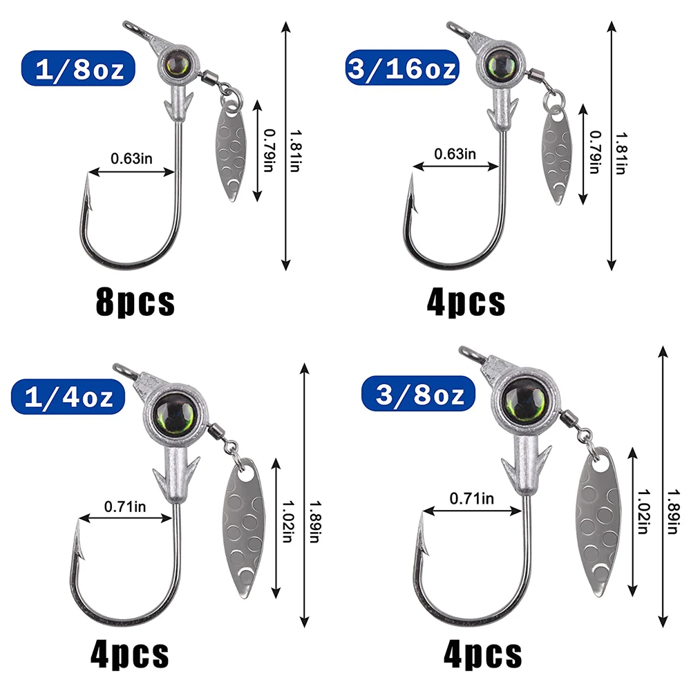 50pcs/Box Fishing Jigs Underspin Jig Heads with Willow Blade Bass