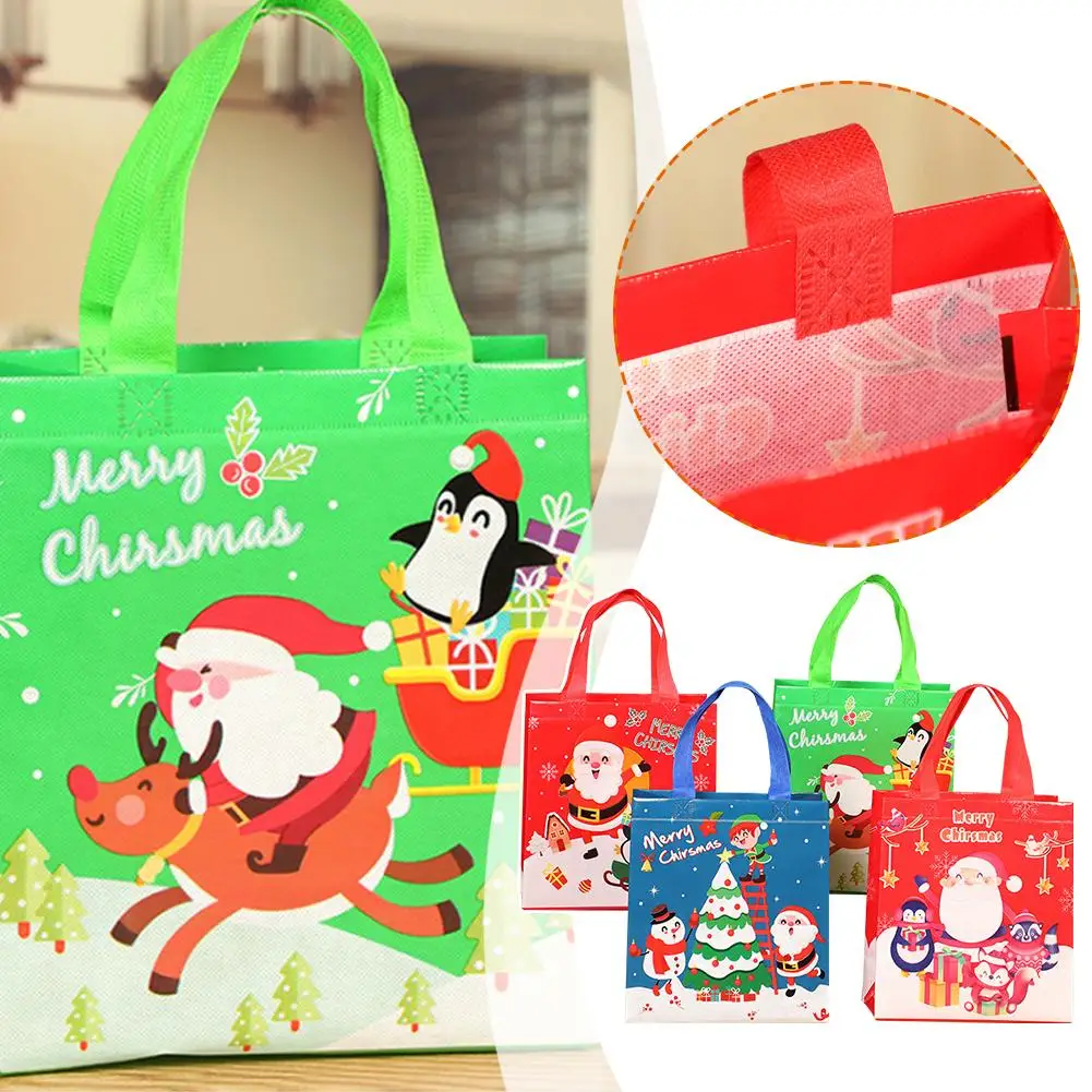 

1pc Christmas Tote Bags With Handles Xmas Non-Woven Noel Treat Decor Bags Gifts Bags Natal Party Snowman Color Santa Random H1W9