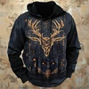 New 3D printed men's hooded sweatshirt, hooded sweatshirt, vintage sweater, deer pattern, stylish, dense forest, streetwear 3