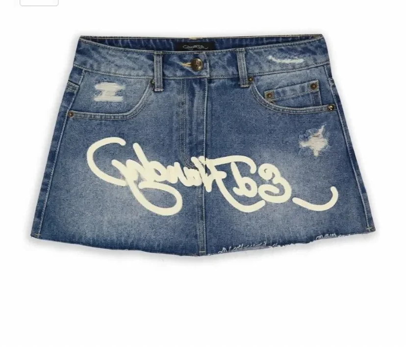 Streetwear Womens Skirt Y2k Gothic Hip Hop Letter Print Vintage Blue Denim Skirt Hotsweet Girly High Waist Slim Mini Short