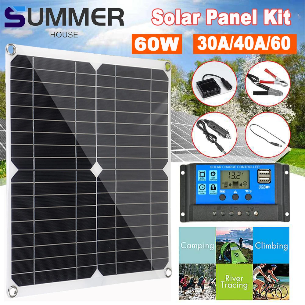 Solar Panel 100w 12v Grid Kit 60w Solar Panel 12v Battery 12v 60w Solar Panel Kit Aliexpress