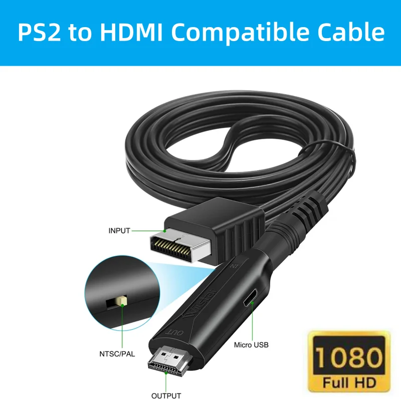 Adattatore Full Hd 1080P Per Ps2 A Hdmi Compatibile Tv/Monitor/Proiettore/Computer Pc, Maschio A Maschio